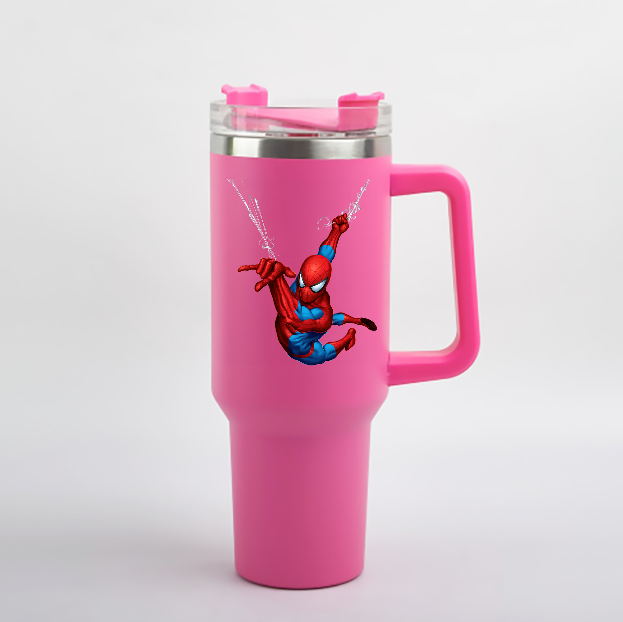 （画像用） Spider Man スパイダーマン 1200mL車用タンブラー - クリスタルステッカー（プラスチックストロー付き）